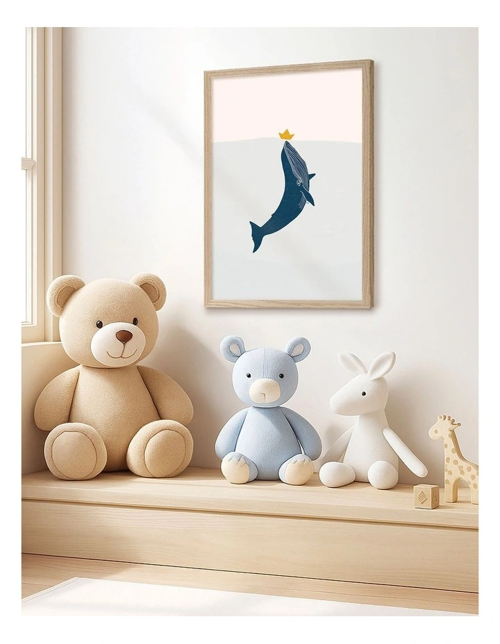 Australian Made Blue Whale Sailing Boat Kids Art Print Natural Frame image 2