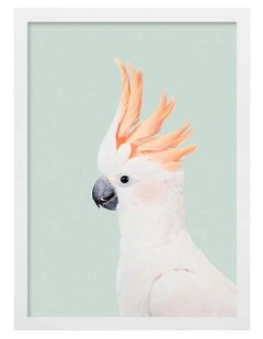 Australian Made Cockatoo on Mint Kids Art Print White Frame