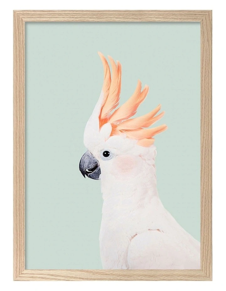 Australian Made Cockatoo on Mint Kids Art Print Natural Frame image 1