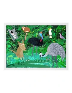 Australian Made Australian Animals in the Jungle Kids Art Print White Frame