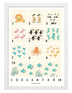 Australian Made Animals by Numbers Kids Art Print White Frame