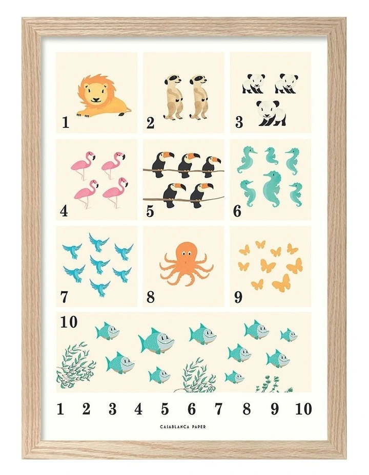 Australian Made Animals by Numbers Kids Art Print Natural Frame image 1