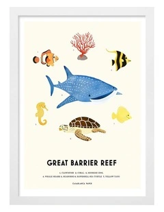 Australian Made Barrier Reef Sealife Kids Art Print White Frame