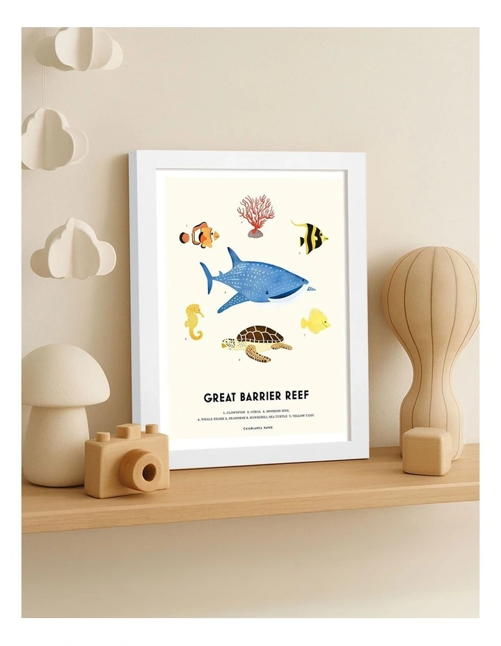 Australian Made Barrier Reef Sealife Kids Art Print White Frame image 2