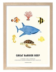Australian Made Barrier Reef Sealife Kids Art Print Natural Frame