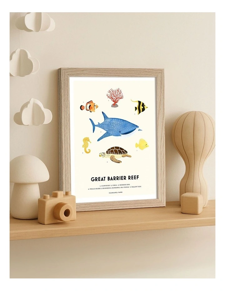 Australian Made Barrier Reef Sealife Kids Art Print Natural Frame image 2