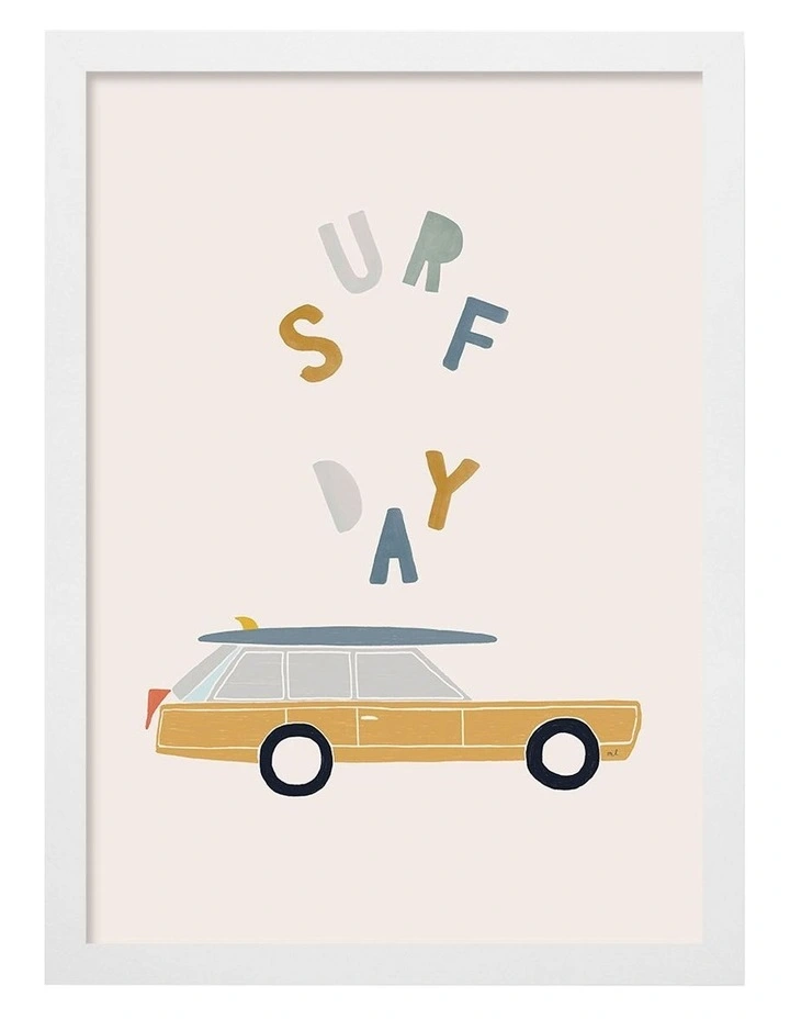 Australian Made Retro Surfing Car Kids Art Print White Frame image 1