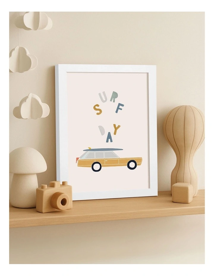 Australian Made Retro Surfing Car Kids Art Print White Frame image 2