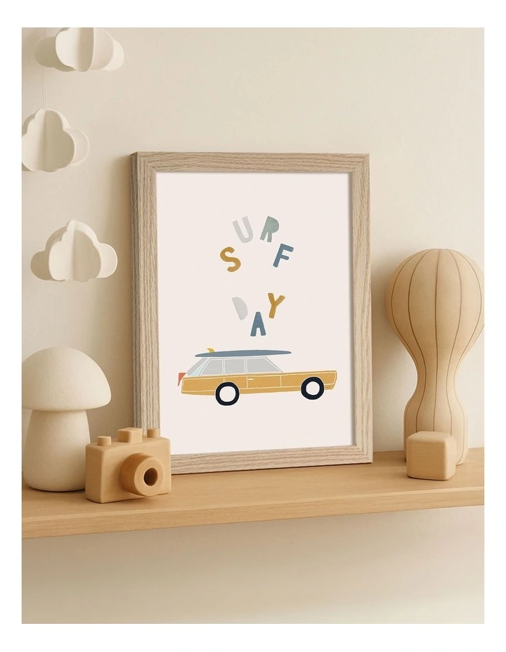 Australian Made Retro Surfing Car Kids Art Print Natural Frame image 2