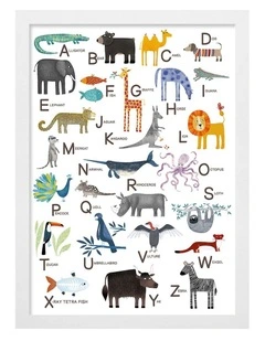 Australian Made Alphabet Animals Kids Art Print White Frame