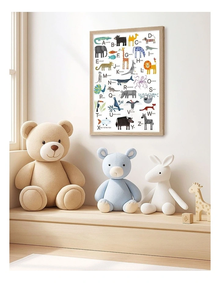 Australian Made Alphabet Animals Kids Art Print Natural Frame image 2