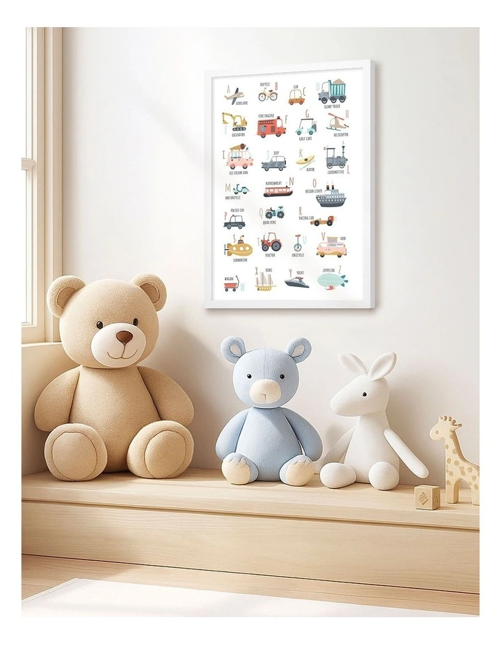 Australian Made Alphabet Transport Kids Art Print White Frame image 2