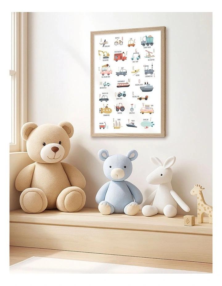 Australian Made Alphabet Transport Kids Art Print Natural Frame image 2