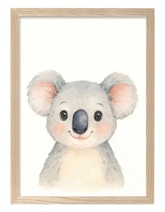 Australian Made Animal Friends Koala Kids Art Print Natural Frame