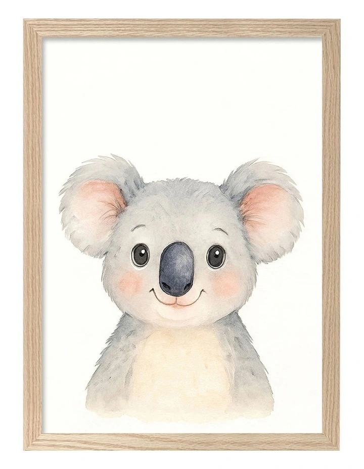 Australian Made Animal Friends Koala Kids Art Print Natural Frame image 1
