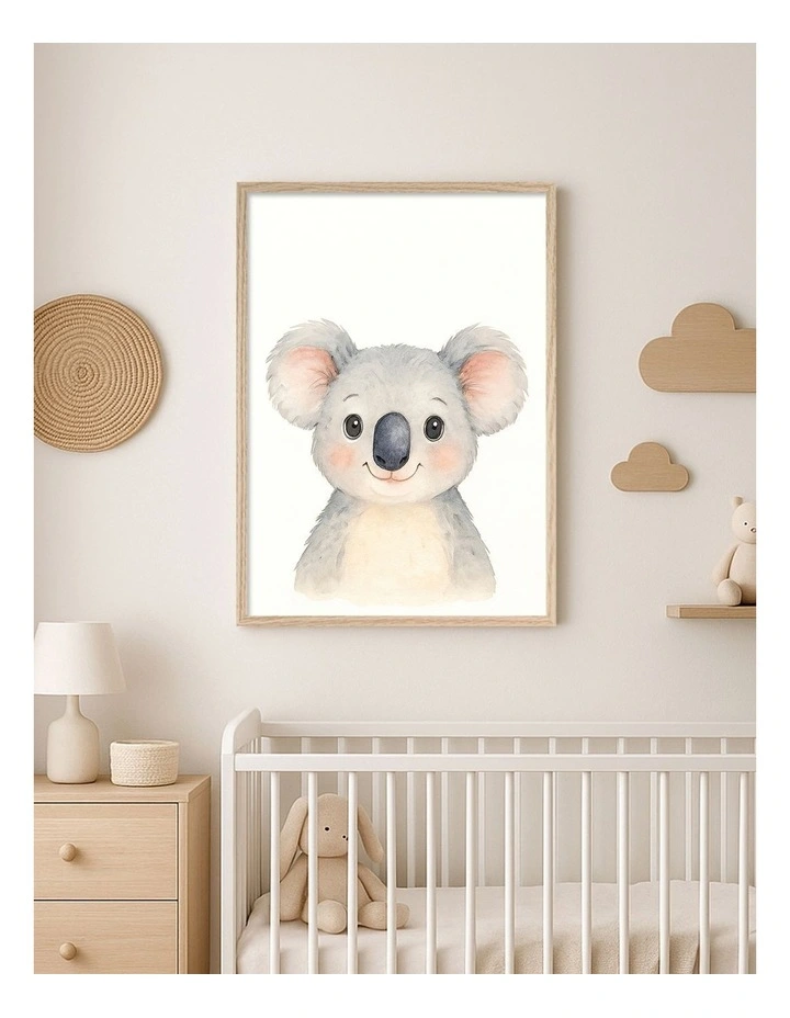 Australian Made Animal Friends Koala Kids Art Print Natural Frame image 2
