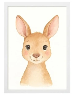 Australian Made Animal Friends Kangaroo Kids Art Print White Frame