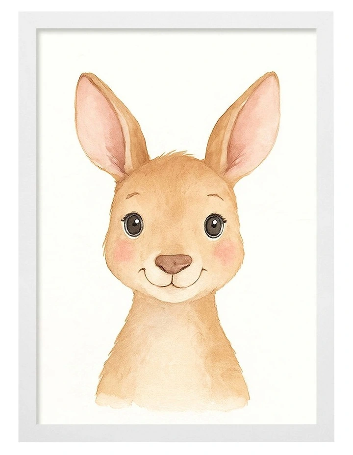 Australian Made Animal Friends Kangaroo Kids Art Print White Frame image 1