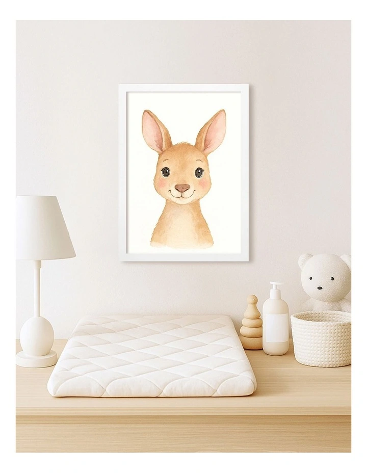 Australian Made Animal Friends Kangaroo Kids Art Print White Frame image 2