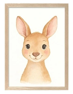 Australian Made Animal Friends Kangaroo Kids Art Print Natural Frame