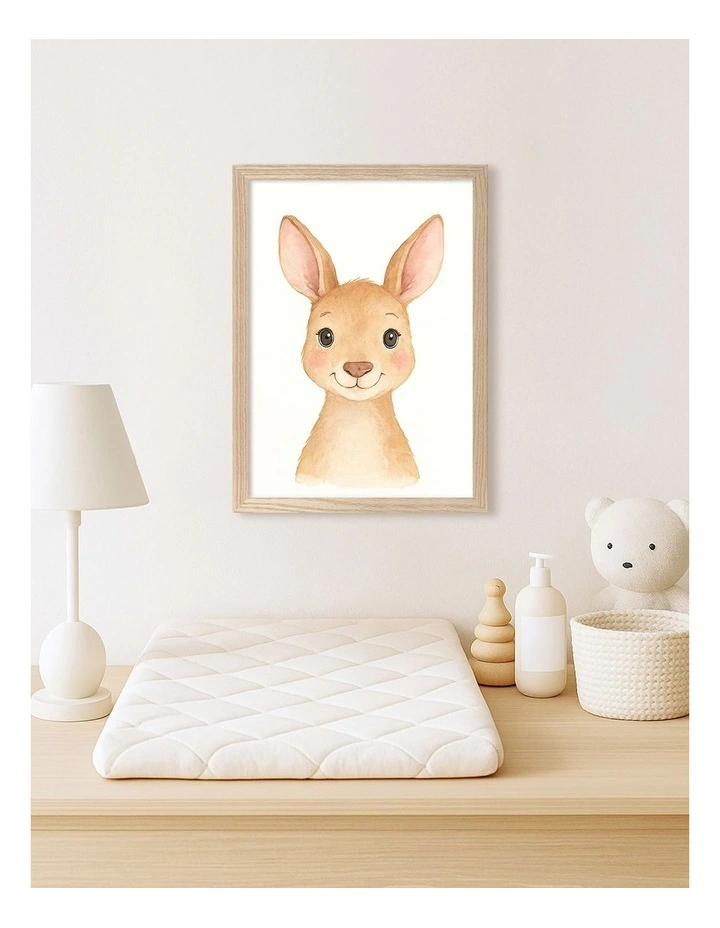 Australian Made Animal Friends Kangaroo Kids Art Print Natural Frame image 2