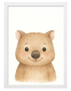 Australian Made Animal Friends Wombat Kids Art Print White Frame