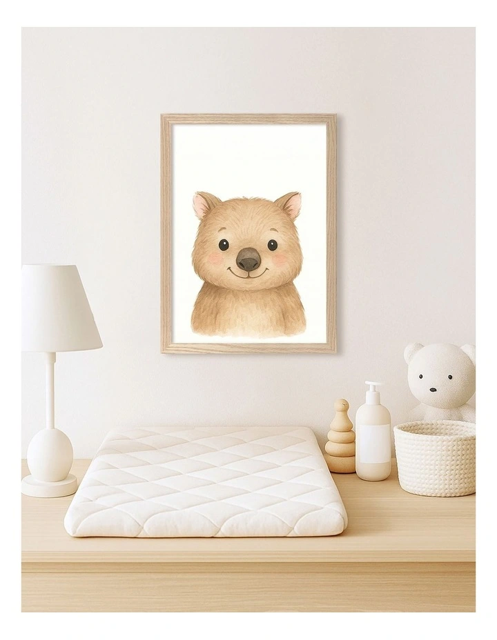 Australian Made Animal Friends Wombat Kids Art Print Natural Frame image 2