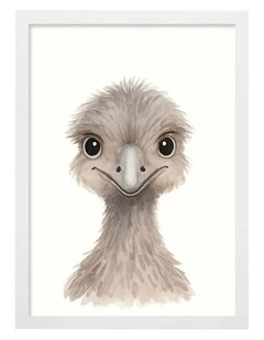 Australian Made Animal Friends Emu Kids Art Print White Frame