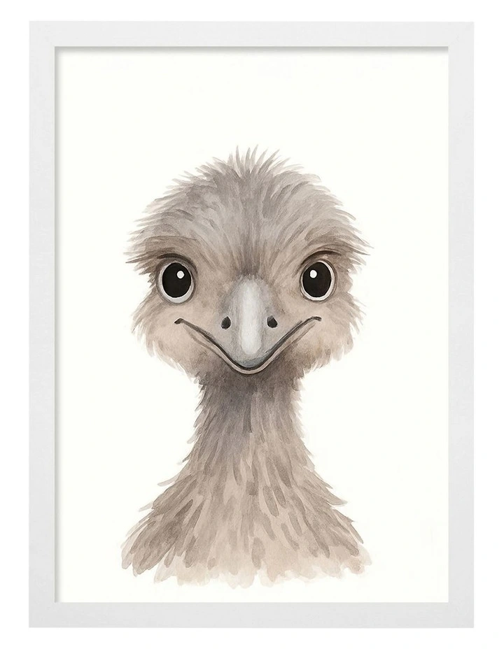 Australian Made Animal Friends Emu Kids Art Print White Frame image 1