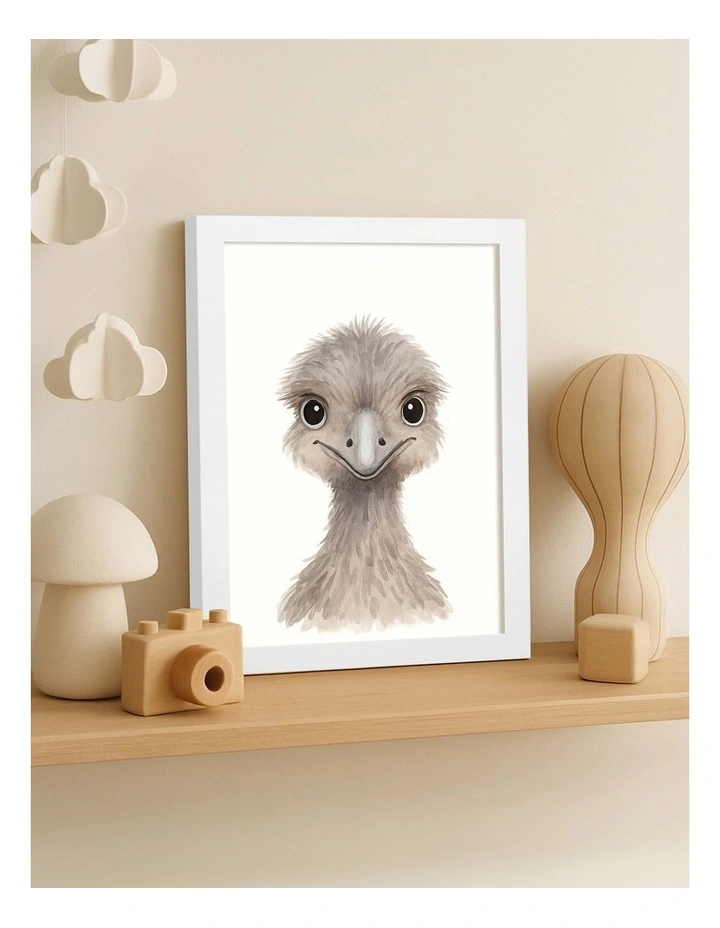 Australian Made Animal Friends Emu Kids Art Print White Frame image 2
