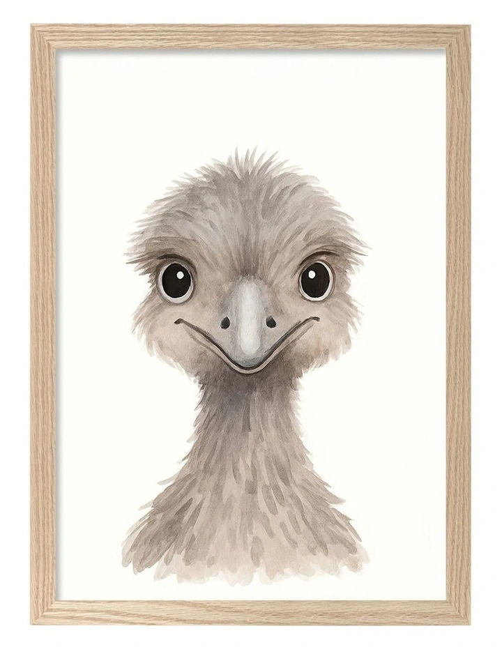 Australian Made Animal Friends Emu Kids Art Print Natural Frame image 1
