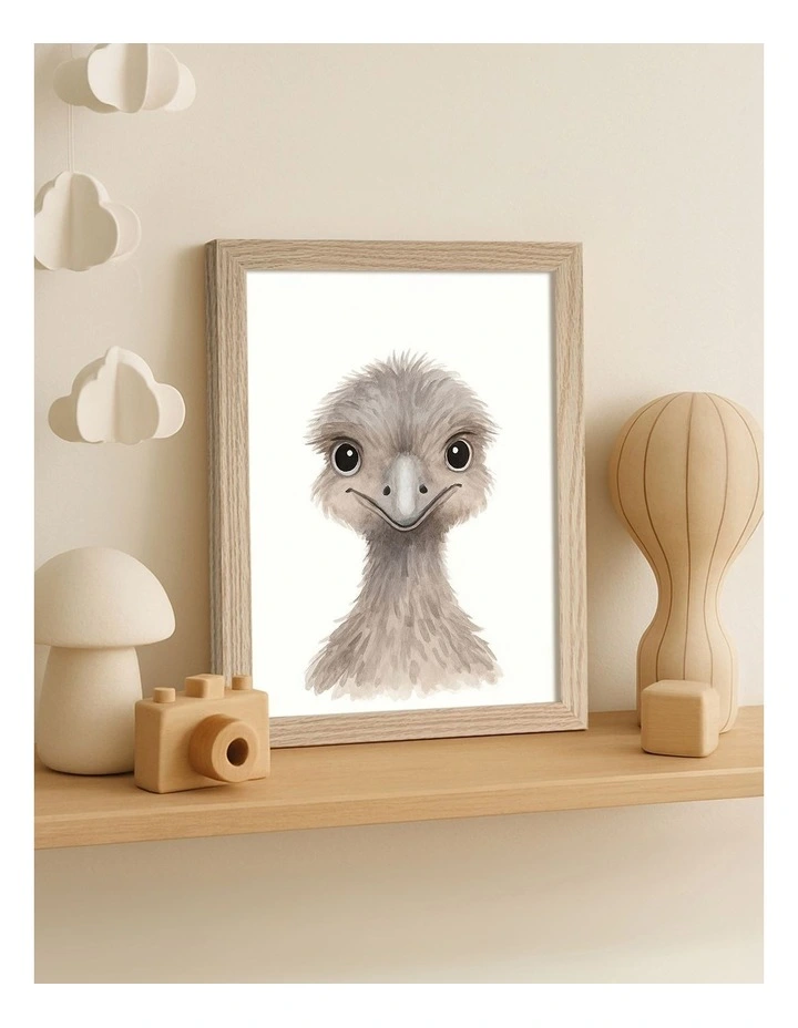 Australian Made Animal Friends Emu Kids Art Print Natural Frame image 2