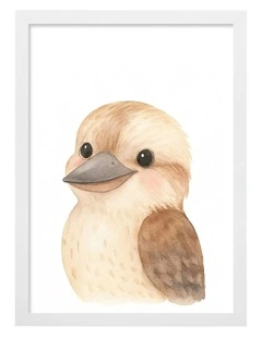 Australian Made Animal Friends Kookaburra Kids Art Print White Frame