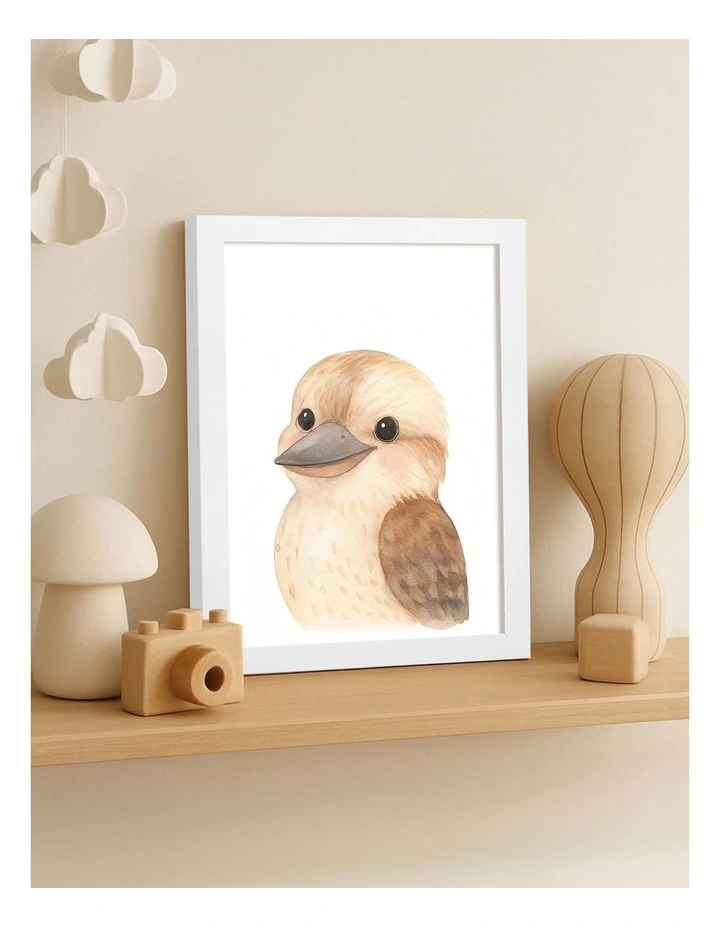 Australian Made Animal Friends Kookaburra Kids Art Print White Frame image 2