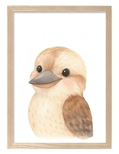 Australian Made Animal Friends Kookaburra Kids Art Print Natural Frame