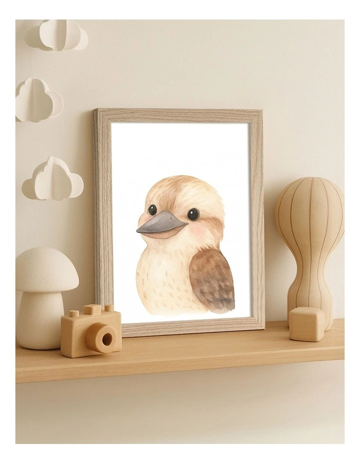 Australian Made Animal Friends Kookaburra Kids Art Print Natural Frame image 2