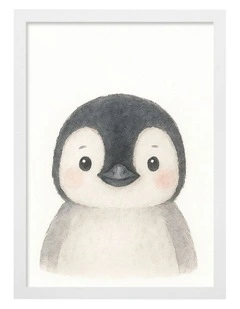 Australian Made Animal Friends Penguin Kids Art Print White Frame