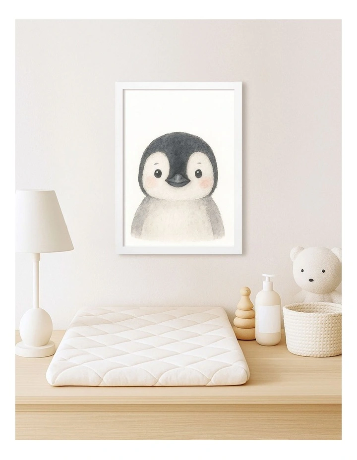 Australian Made Animal Friends Penguin Kids Art Print White Frame image 2