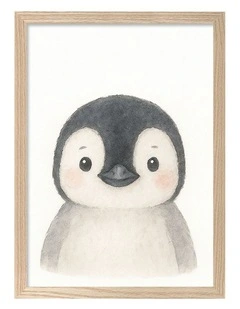 Australian Made Animal Friends Penguin Kids Art Print Natural Frame