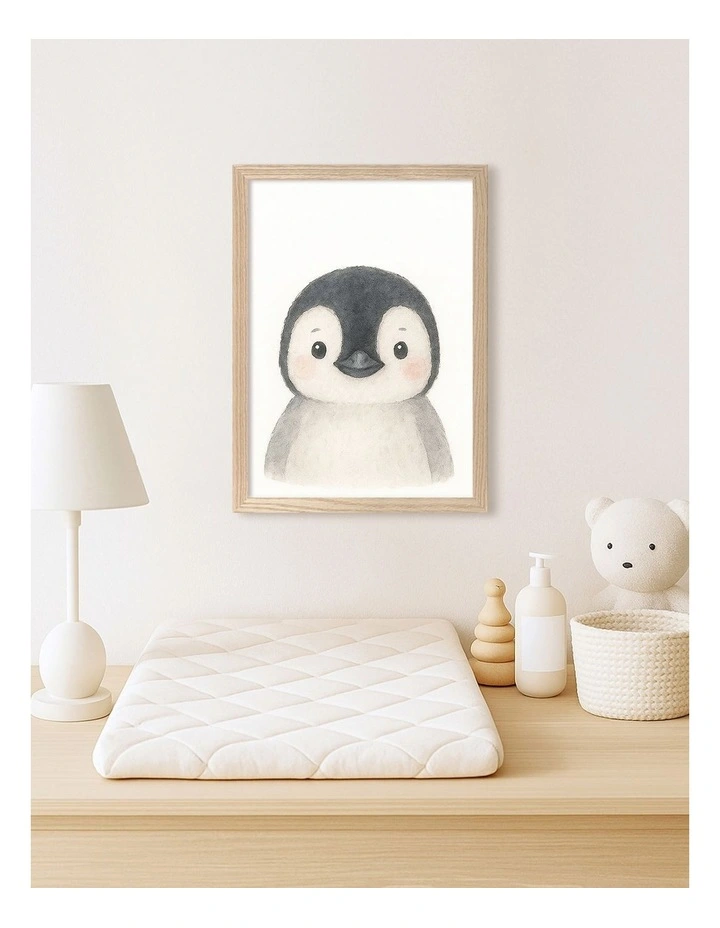 Australian Made Animal Friends Penguin Kids Art Print Natural Frame image 2