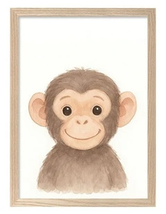 Australian Made Animal Friends Chimpanzee Kids Art Print Natural Frame