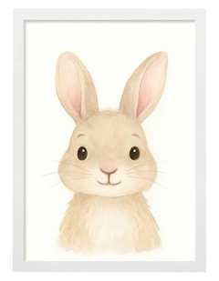 Australian Made Animal Friends Rabbit Kids Art Print White Frame