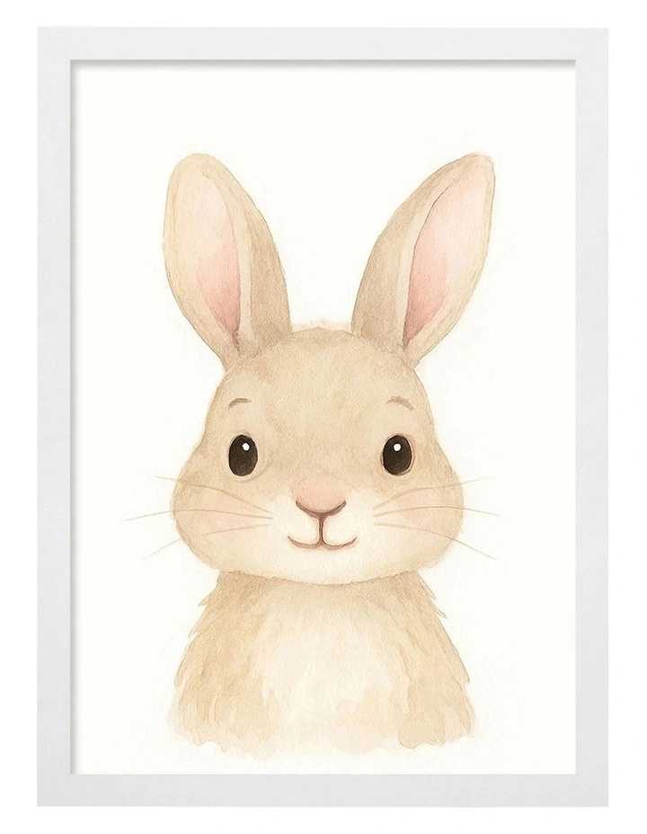 Australian Made Animal Friends Rabbit Kids Art Print White Frame image 1