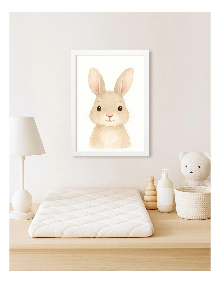 Australian Made Animal Friends Rabbit Kids Art Print White Frame image 2