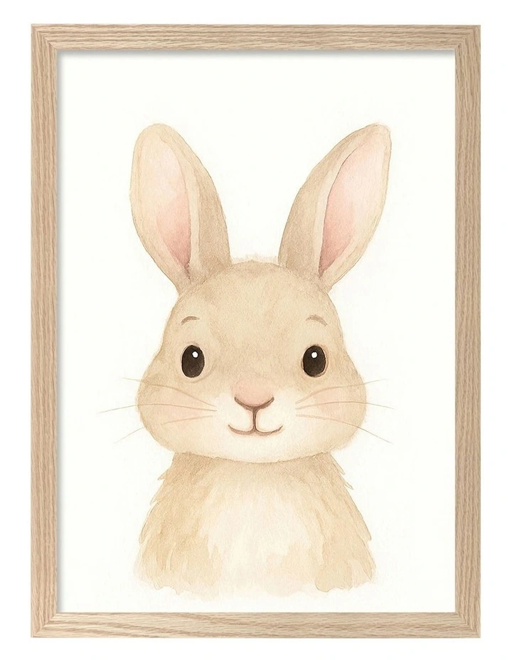 Australian Made Animal Friends Rabbit Kids Art Print Natural Frame image 1
