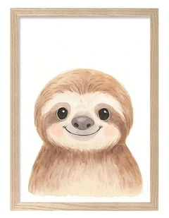 Australian Made Animal Friends Sloth Kids Art Print Natural Frame