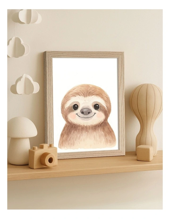 Australian Made Animal Friends Sloth Kids Art Print Natural Frame image 2