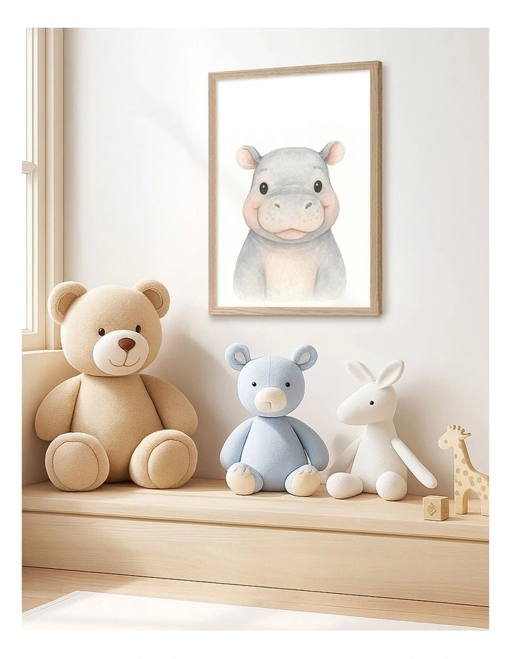 Australian Made Animal Friends Hippo Kids Art Print Natural Frame image 2