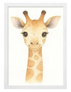 Australian Made Animal Friends Giraffe Kids Art Print White Frame