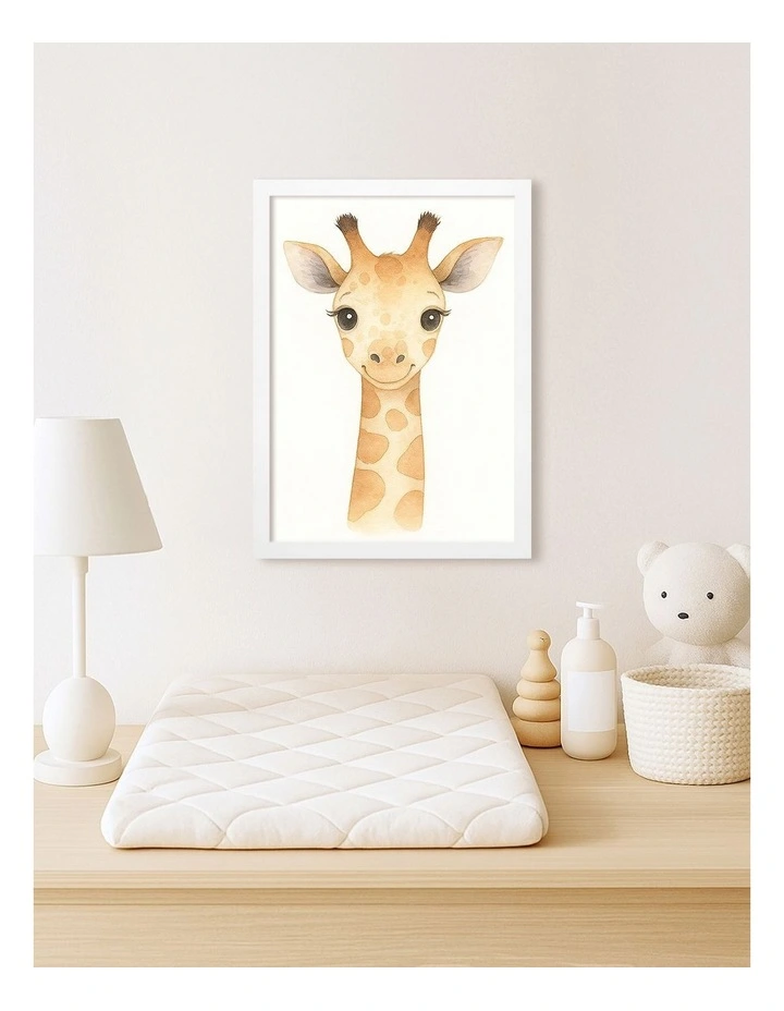 Australian Made Animal Friends Giraffe Kids Art Print White Frame image 2